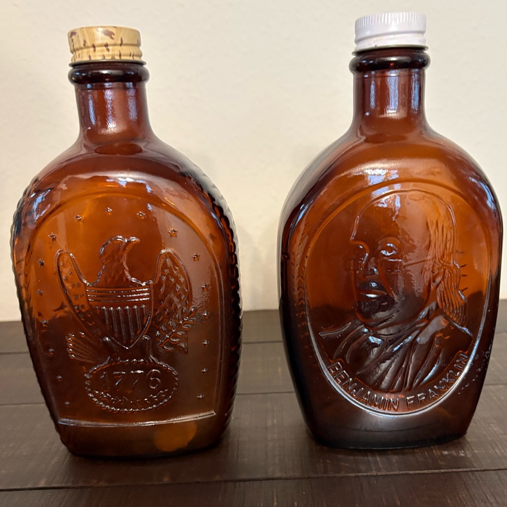 Vintage Log Cabin Syrup Bottles w/Historical Embossing excellent condition!